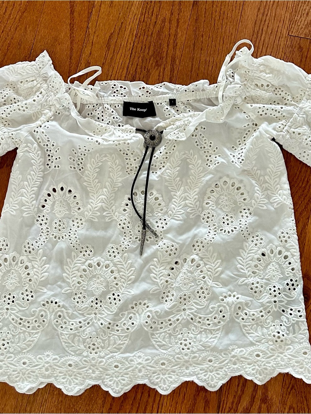 The Kooples White Eyelet Off-Shoulder Embroidered Top